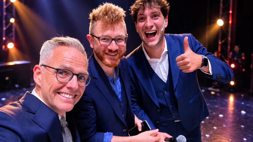 Rune Carlsen sammen med to artister etter gallashowet i Abano Terme